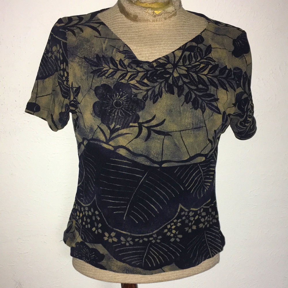 VTG Y2K IRENE VAN RYB SEMI SHEER FLORAL PRINT TEE SZ XL